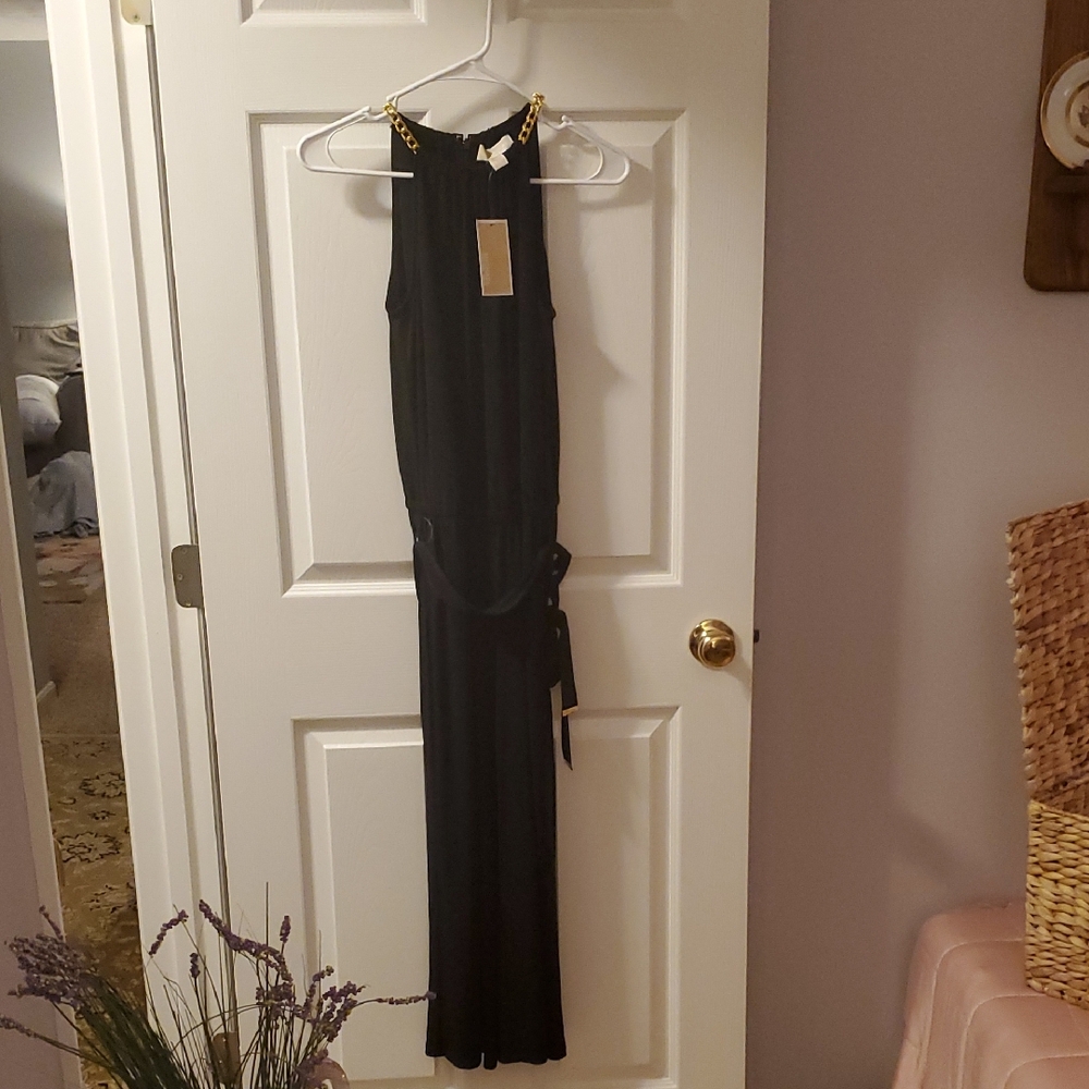 Michael Kors Elegant Black Jumpsuit with Gold Accents
